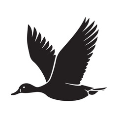 Flying duck silhouette isolated on white background, Minimal flying duck vector silhouette