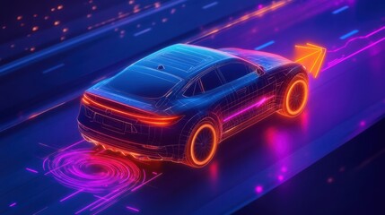 Vehicles driving on the road emit radar waves, representing the concept of intelligent driving