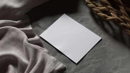 Fototapeta premium Blank business card for mockup. white textured paper background on table