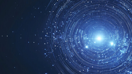 Abstract blue technology concept with glowing particles and light