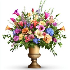 Obraz premium A beautiful vector floral arrangement with empty space at the bottom for text, showcasing a variety of colorful flowers arranged elegantly in a vase. Perfect for wedding promotions or nature-themed 