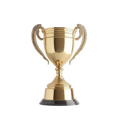 Elegant 3D Gold Trophy Design on a Pure White Background Ideal for Award Ceremonies and Recognition Graphics and Transparent background.