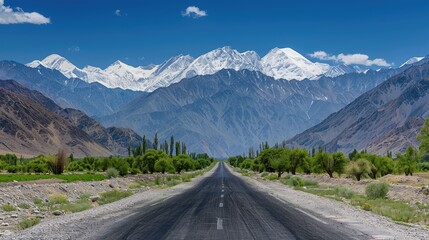 Naklejka premium Leading to beautiful snow mountains 2025