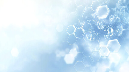 Abstract light blue background with hexagon shapes and bubbles