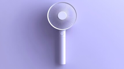 77.Detailed 3D illustration of a handheld plastic fan with a large, blank circular face and a streamlined handle; the design is clean and modern, with a smooth finish that allows for easy logo