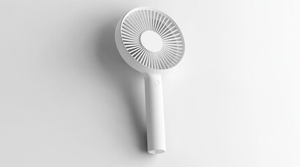 77.Detailed 3D illustration of a handheld plastic fan with a large, blank circular face and a streamlined handle; the design is clean and modern, with a smooth finish that allows for easy logo