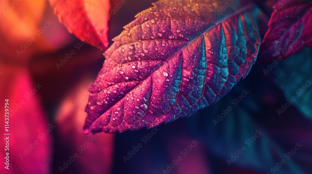Poster discovering the beauty of colorful autumn leaves illuminated by soft light during a crisp fall after