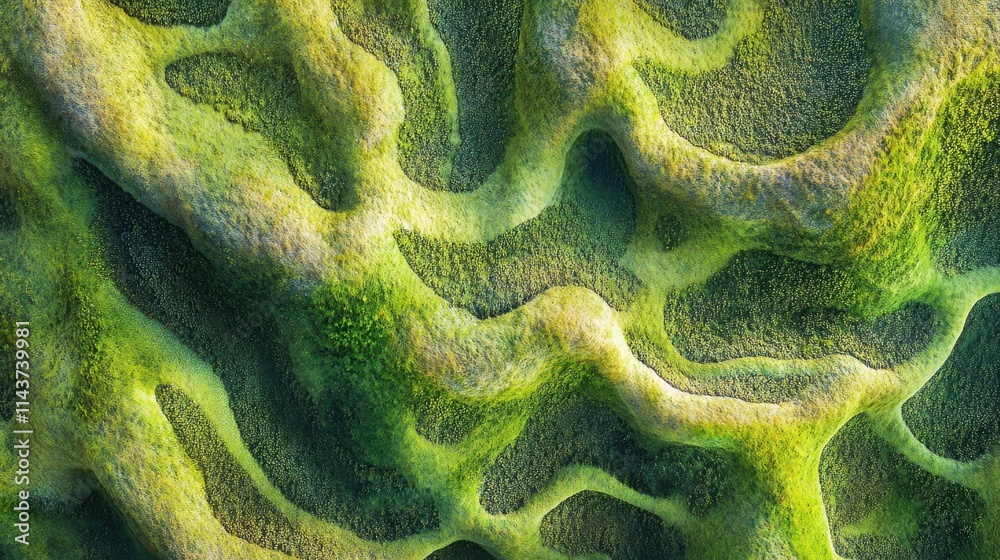 Poster Macro view of vibrant moss displaying intricate repeating patterns in a natural setting