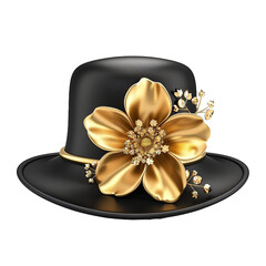 Elegant Black and Gold Ladies Hat with a Large Golden Flower Decoration