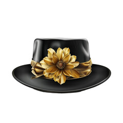 Elegant Black Fedora Hat with Gold Flower and Ribbon Decoration