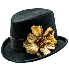 Elegant Black Top Hat with Gold Flower Decoration for Women's Fashion