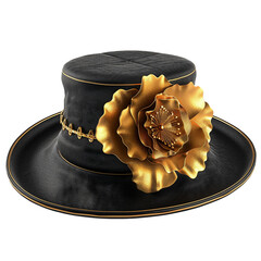Elegant Black and Gold Womens Hat with Large Flower Decoration
