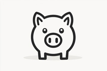 Minimalist piggy bank icon white and black outline simple design flat graphic
