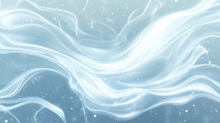 39.Detailed vector of cool breeze effect with light blue and white swirling lines, showing a flowing motion that resembles cold air; the transparent background allows the wave-like streams to appear