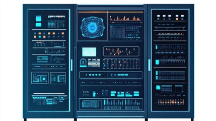 Fototapeta premium A sleek vector artificial intelligence lab with advanced computing systems and AI models, showcasing neural networks and futuristic technology. 