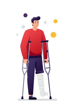man with broken leg using crutches clip art preview