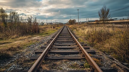 Empty Railroad Tracks Leading into the Distance. Concept of Journey, Solitude, and Industrial Landscape.