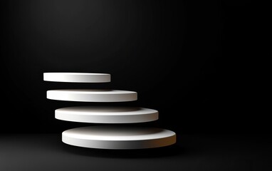 Fototapeta premium A minimalist design featuring white circular steps ascending against a dark backdrop, creating a modern and elegant aesthetic.