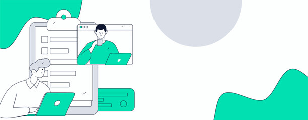 Flat vector illustration of business people operating work scene
