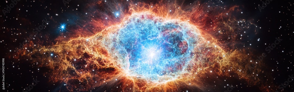 Poster close-up view of a supernova revealing vibrant colors and dynamic energy in the heart of the univers
