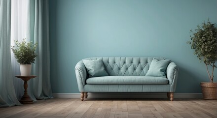 Teal Sofa In A Modern Minimalist Living Room
