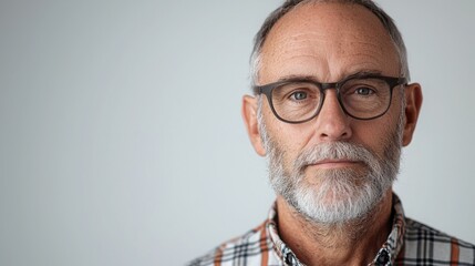 Obraz premium Elderly Man with Beard and Glasses Posing Against Plain Background