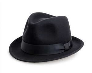 Stylish black fedora hat with a sleek design and classic appeal.