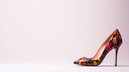 Stylish floral high heel shoe on a minimalist background.