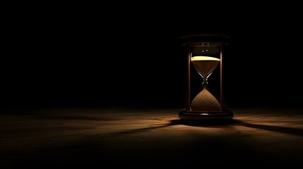 Hourglass with sand running out as the clock nears midnight capturing the feeling of time running toward change