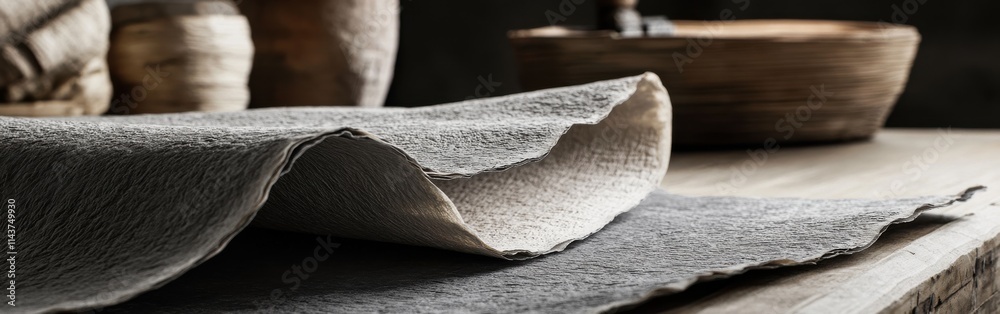 Aufkleber Textured gray paper wallpaper creating a modern background for artistic arrangements in a rustic setting