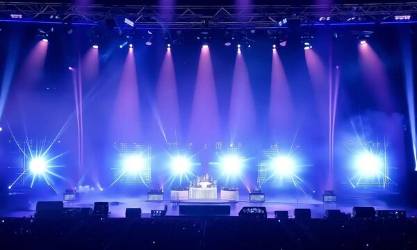 Concert stage with colorful lights and laser effects in a vibrant night party atmosphere