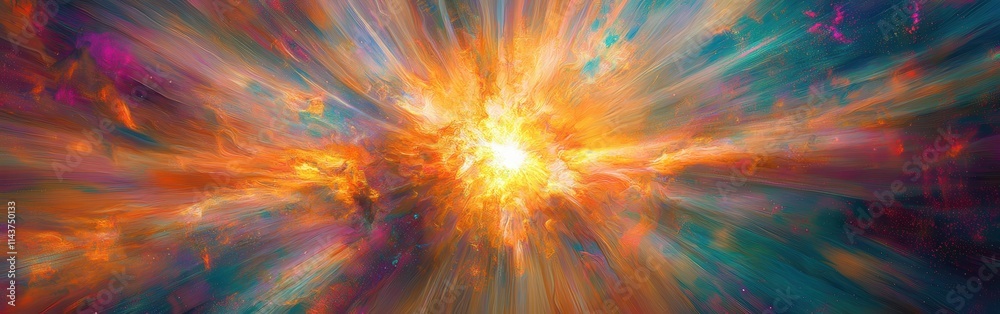 Poster Surreal depiction of a supernova exploding in vibrant colors and dynamic patterns through the cosmos