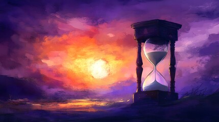 Hourglass with sand running out as the clock nears midnight capturing the feeling of time running toward change