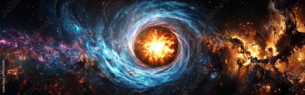 Poster Stunning supernova explosion illuminating the cosmos with vibrant colors and intricate cosmic structures