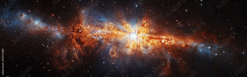 Poster stunning supernova explosion illuminating the cosmos in vibrant colors and intricate patterns