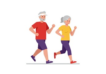一緒にジョギングする老夫婦、イラスト素材｜Elderly couple jogging together, illustration material