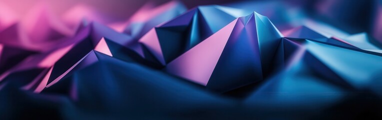 Layered triangular shapes create a captivating visual effect in vibrant shades of blue and pink