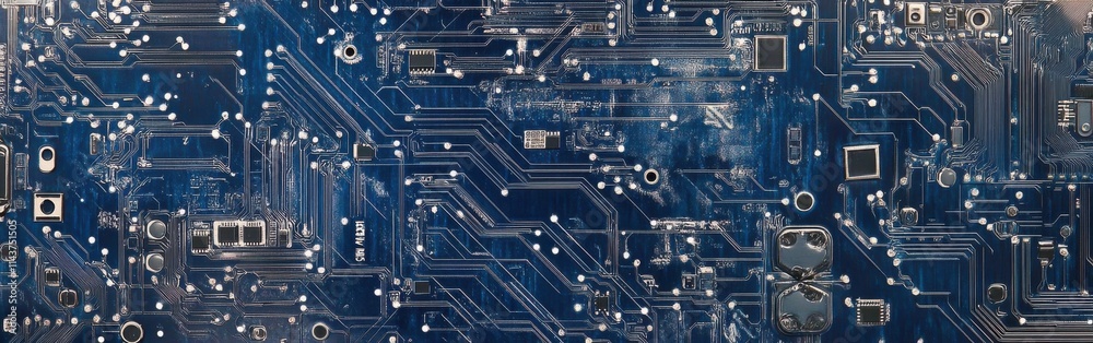 Aufkleber sleek circuit board wallpaper with intricate patterns in deep blue tones showcasing electronic pathw