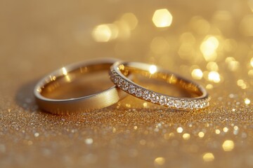 Two wedding bands, one plain gold and the other encrusted with diamonds