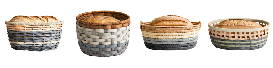 Assortment of Handwoven Wicker Baskets with Artisanal Bread Loaves