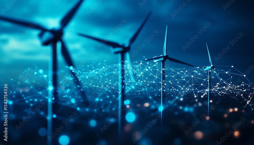 Aufkleber hightech digital graphics on wind turbines, symbolizing the future of renewable energy and technolog