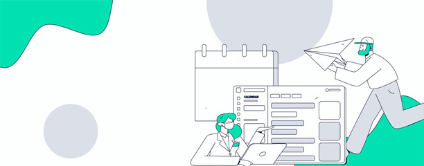 Flat vector illustration of business people operating work scene
