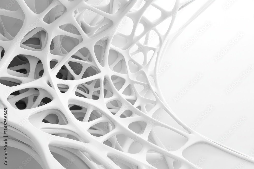 Poster an elaborate network of interwoven white geometric shapes creating an abstract structure, symbolizin