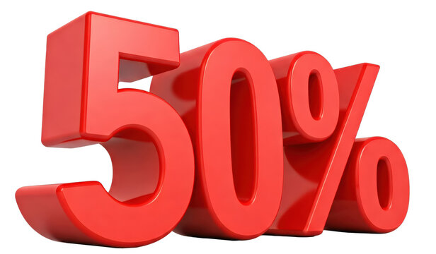 png red 50 fifty percent sign discount sale graphic resource cut out on white backround with shadow 300dpi