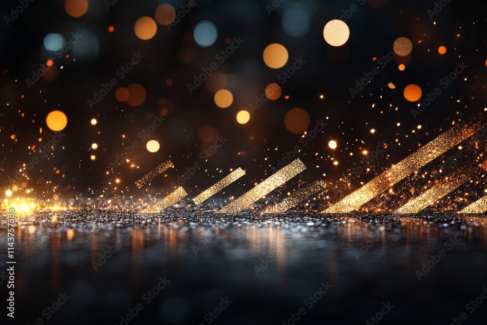 Poster A captivating abstract display of golden and orange bokeh lights, combined with diagonal patterns, creating an elegant and dynamic visual experience.