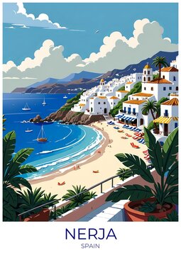 Nerja Spain Eco Friendly Travel Poster Art Print Home Decor