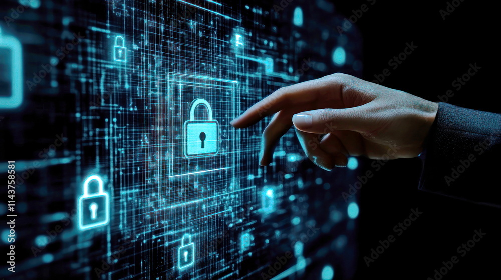 Aufkleber digital security measures enhancing cyber protection virtual environment technology concept blur bac
