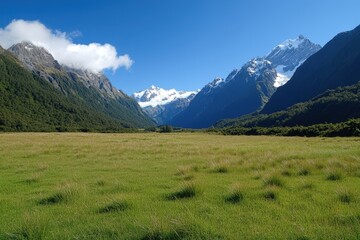 Grassland Valley Surrounded By Majestic Snow Capped Mountains