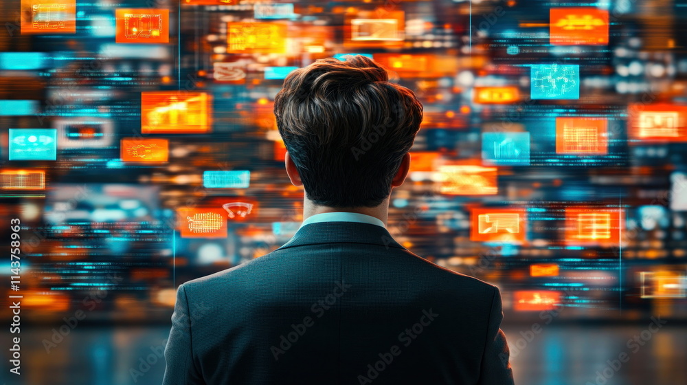 Fototapete Blur Background of Digital display insights analyzing trends in a business hub professional environment overview