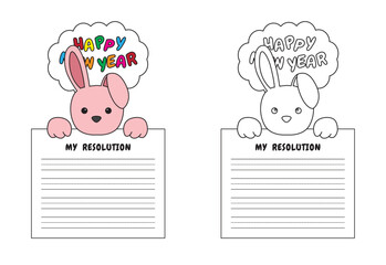 New Year Writing Resolution Craft Activity for Kids Animal Set Bunny Rabbit